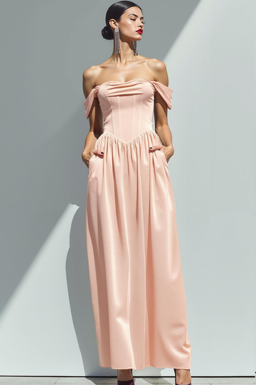 Donkergroene A-lijn korset fluwelen maxi feestjurk voor de feestdagen met zakken